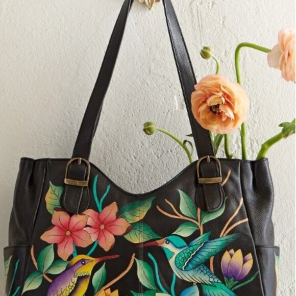 Shoulder bag Anuschka Hummingbirds At Night Hand-Painted Shoulder Bag - Picture 1 of 7